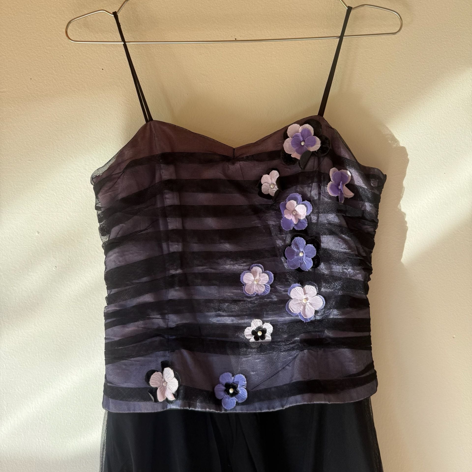 Vintage Y2k Floral Mesh Long Dress Black Purple 14