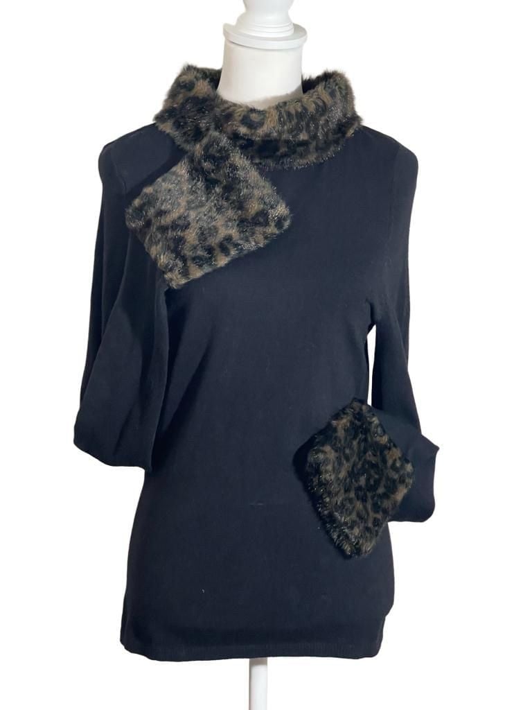 Mob Wife Retro Sweater Faux Fur Trim Y2K Tunnel Neck, Whimsygoth, Sz. S 2