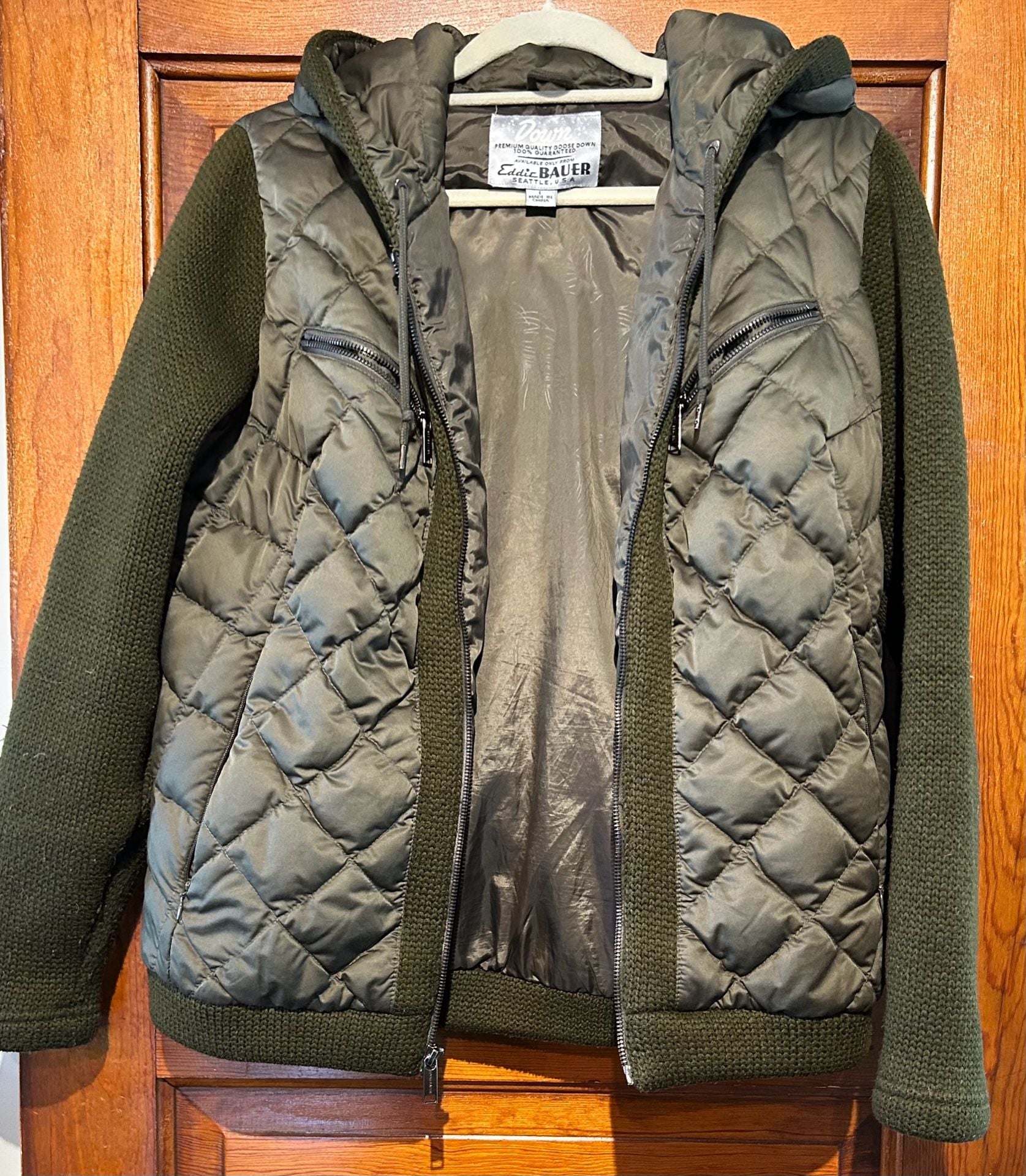 Eddie Bauer 1944 Swiss Model Down Jacket Size L Olive Green Quilted Wool 2