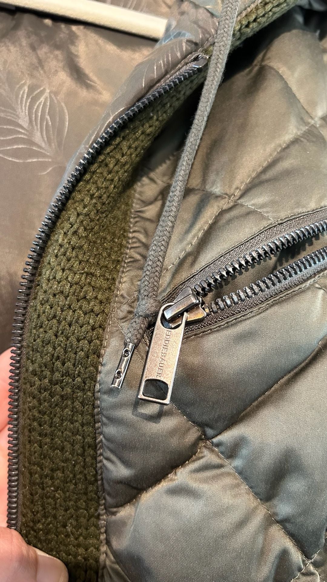 Eddie Bauer 1944 Swiss Model Down Jacket Size L Olive Green Quilted Wool 7