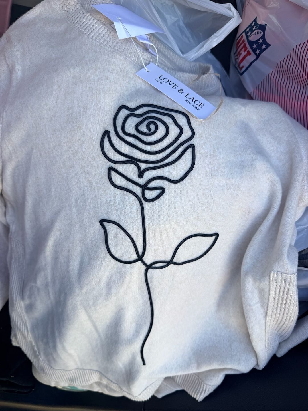 Love & Lace Embroidered Rose Sweater Cream 3