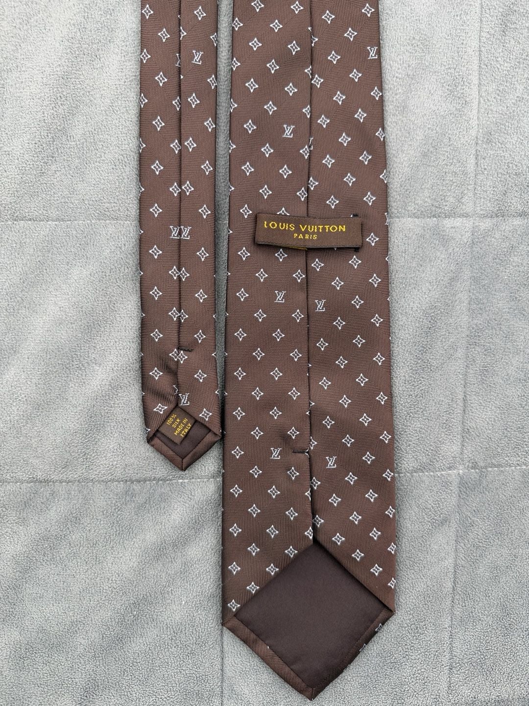 Louis Vuitton Monogram Silk Tie Brown Designer Neckwear 1