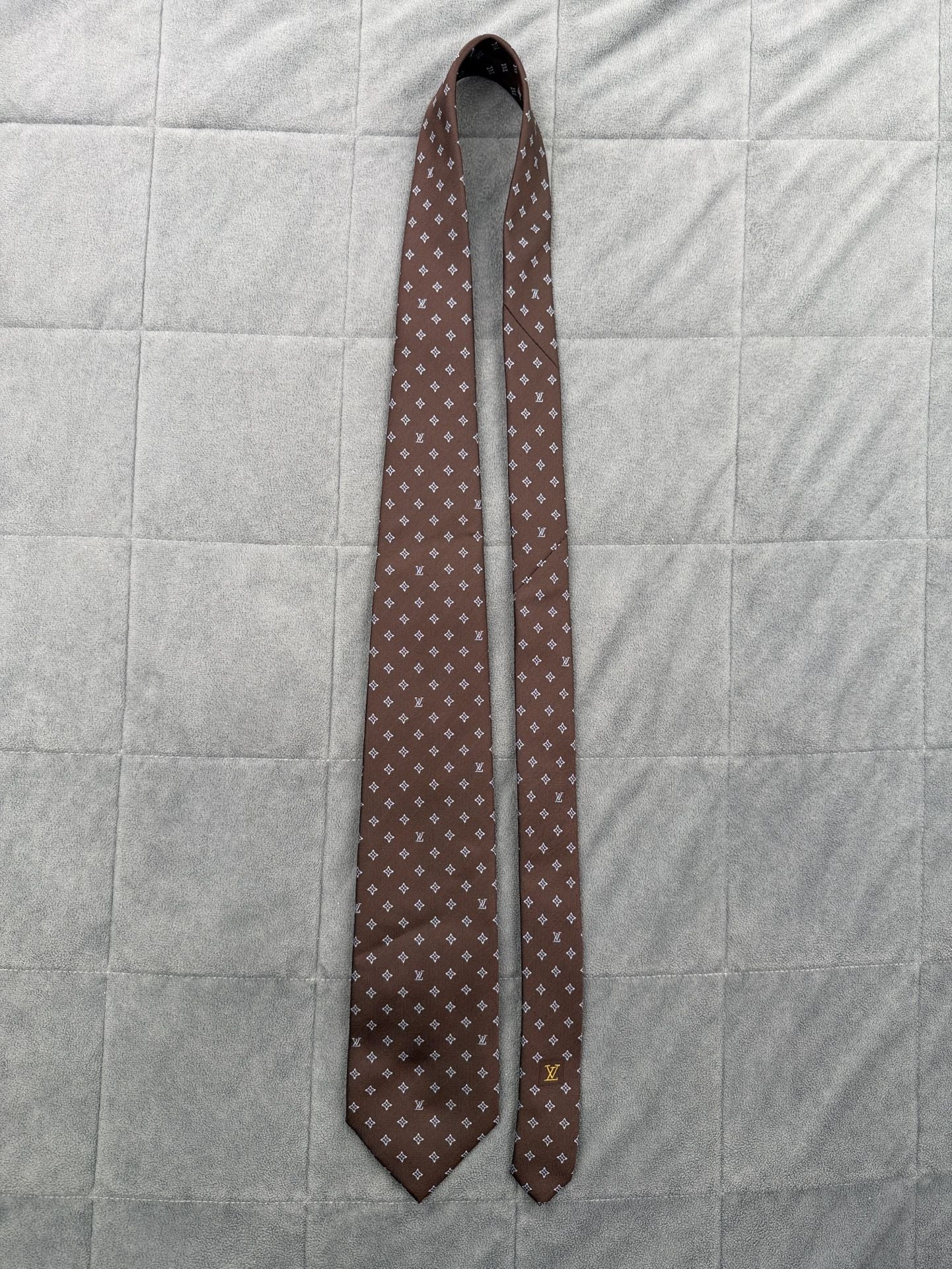Louis Vuitton Monogram Silk Tie Brown Designer Neckwear 6