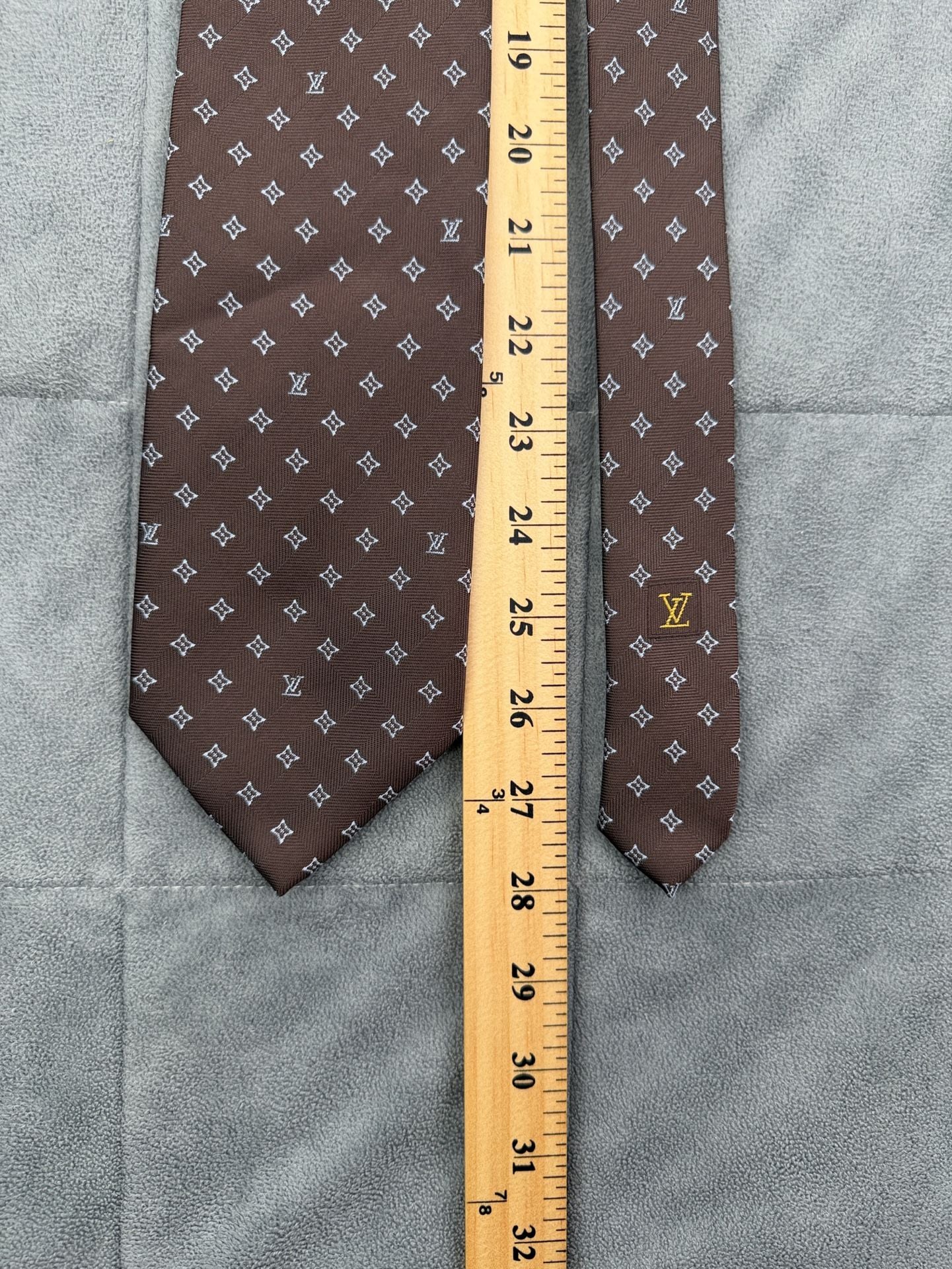 Louis Vuitton Monogram Silk Tie Brown Designer Neckwear 7