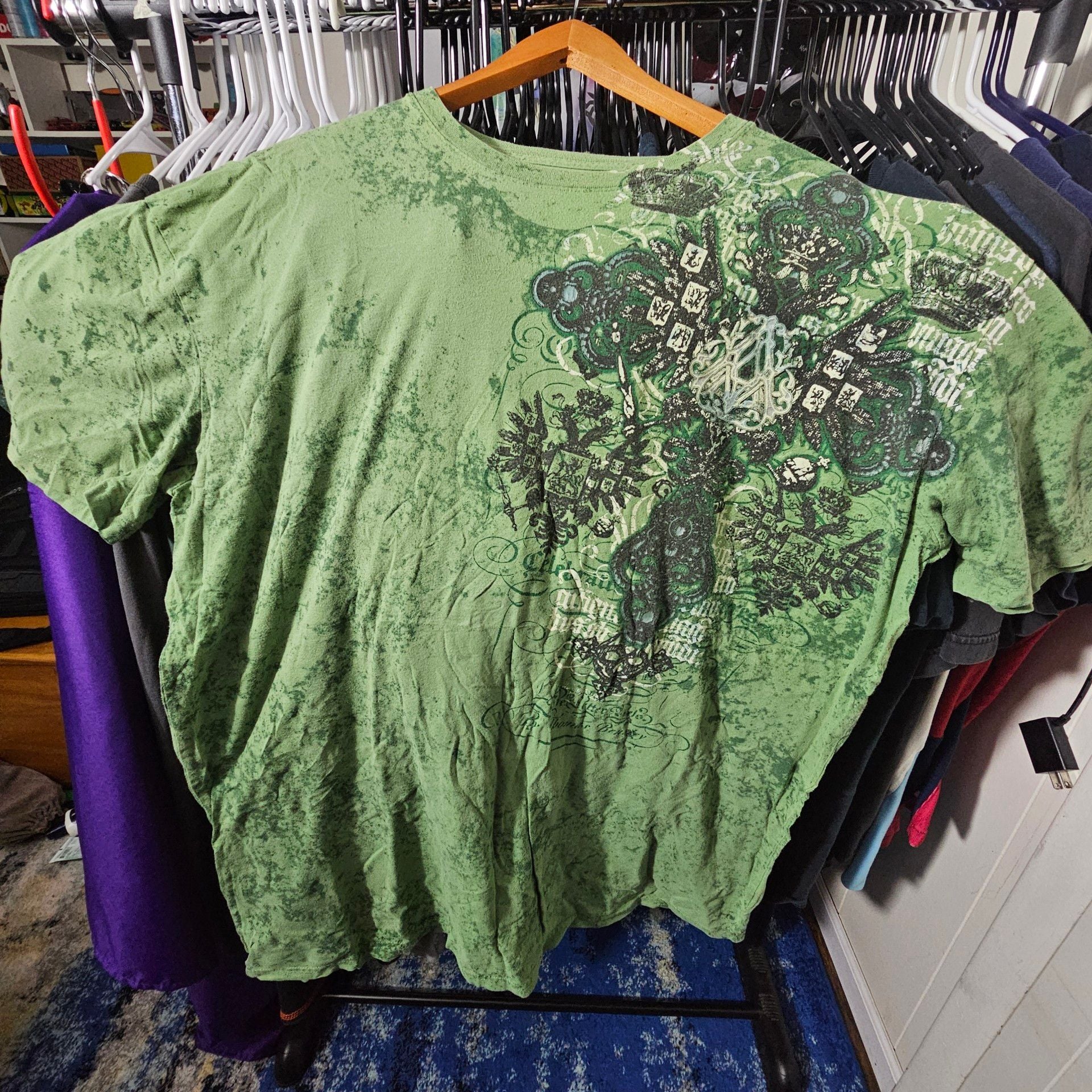 Affliction Graphic T-Shirt Green Y2K Grunge Short Sleeve Tee 2