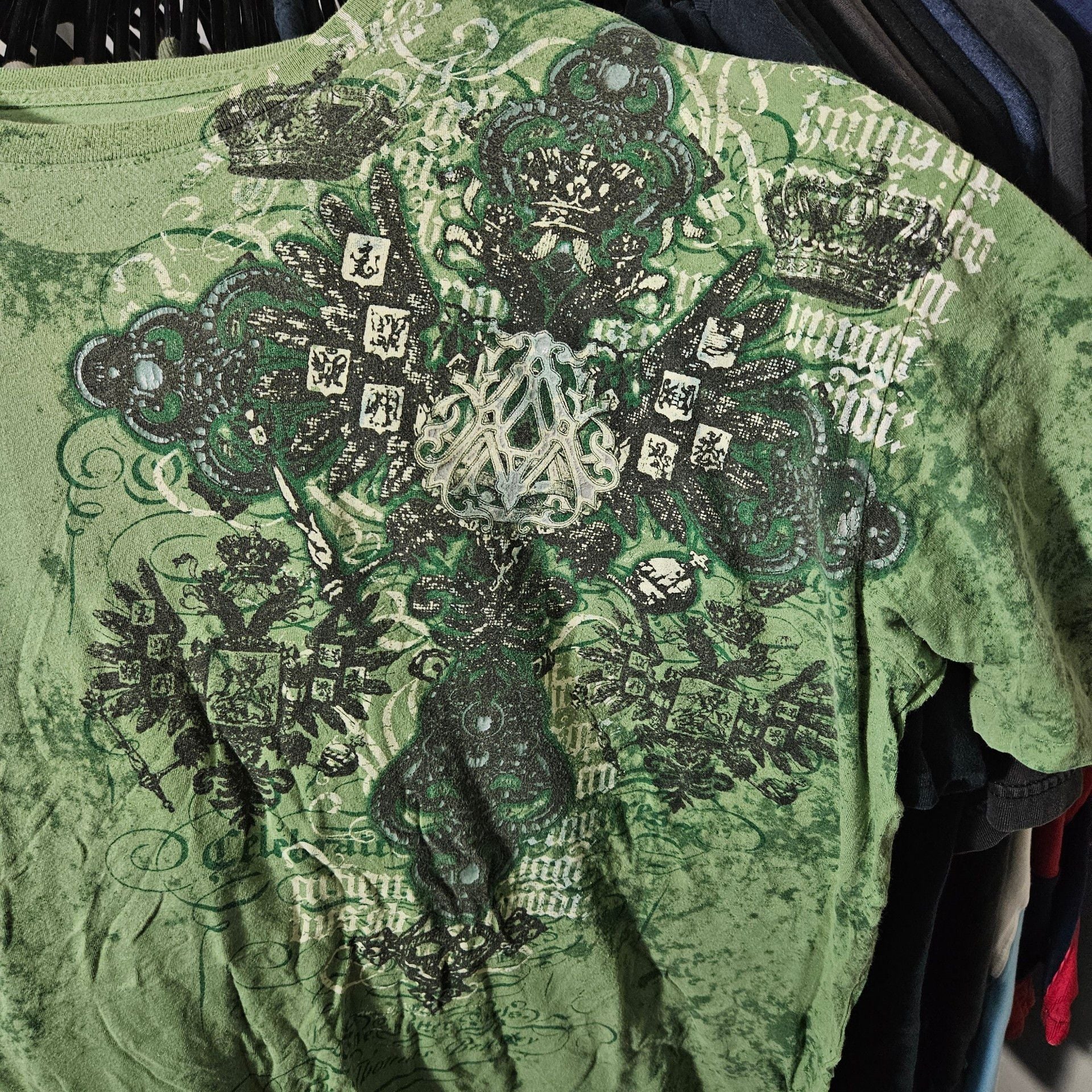 Affliction Graphic T-Shirt Green Y2K Grunge Short Sleeve Tee 3