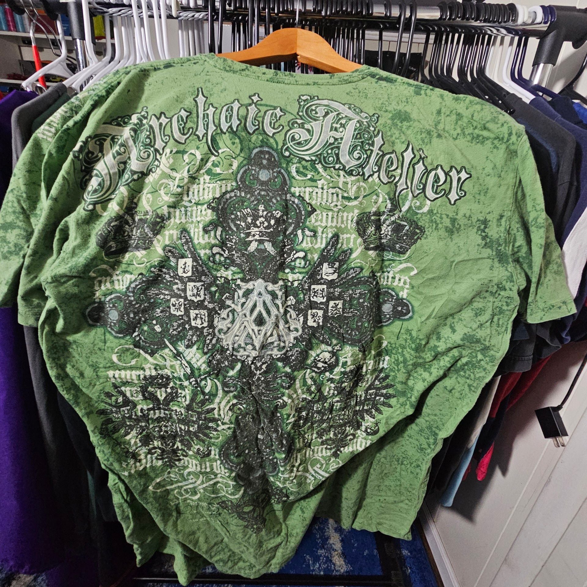Affliction Graphic T-Shirt Green Y2K Grunge Short Sleeve Tee 4