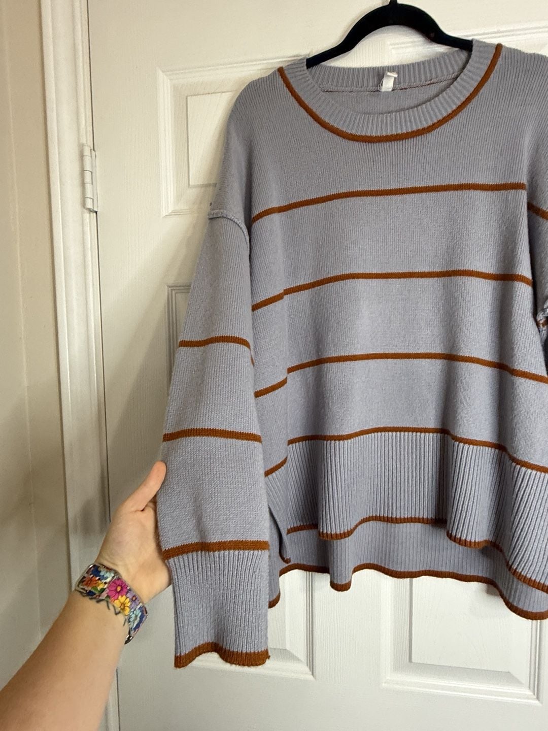 Wishlist Striped Sweater Size M Blue Brown Oversized Knit 4