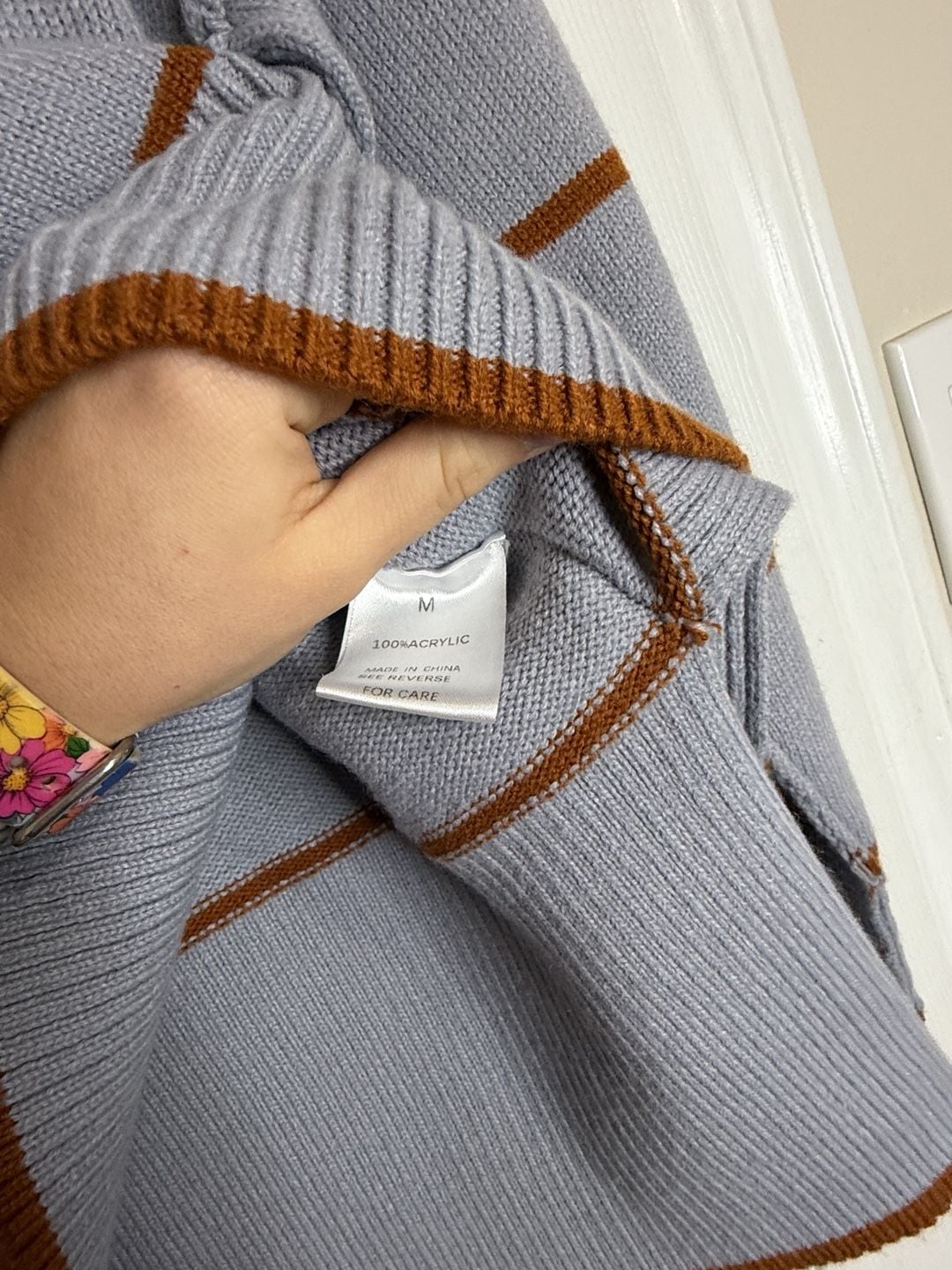 Wishlist Striped Sweater Size M Blue Brown Oversized Knit 6