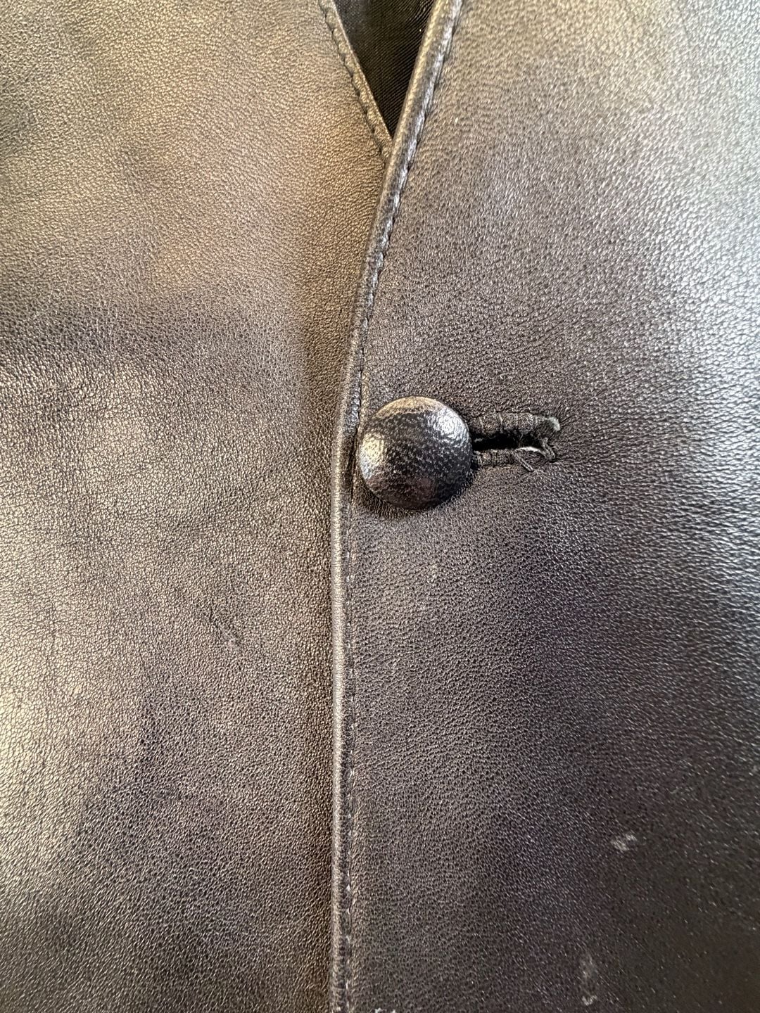 Mens Black Genuine Leather Button Vest Size L 4