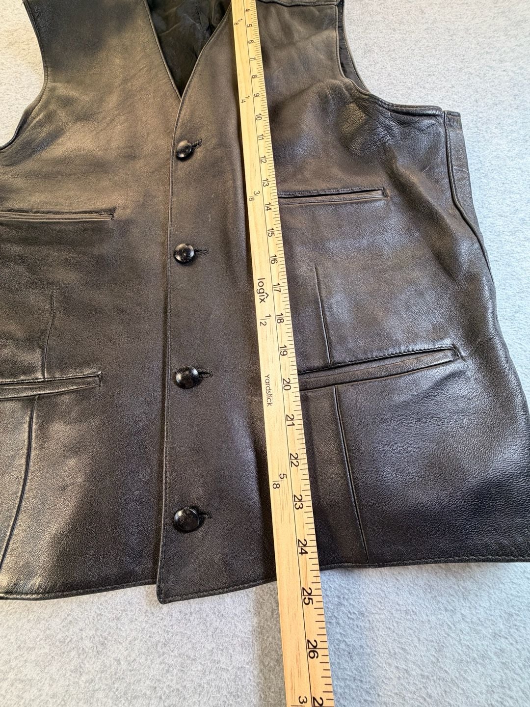 Mens Black Genuine Leather Button Vest Size L 7