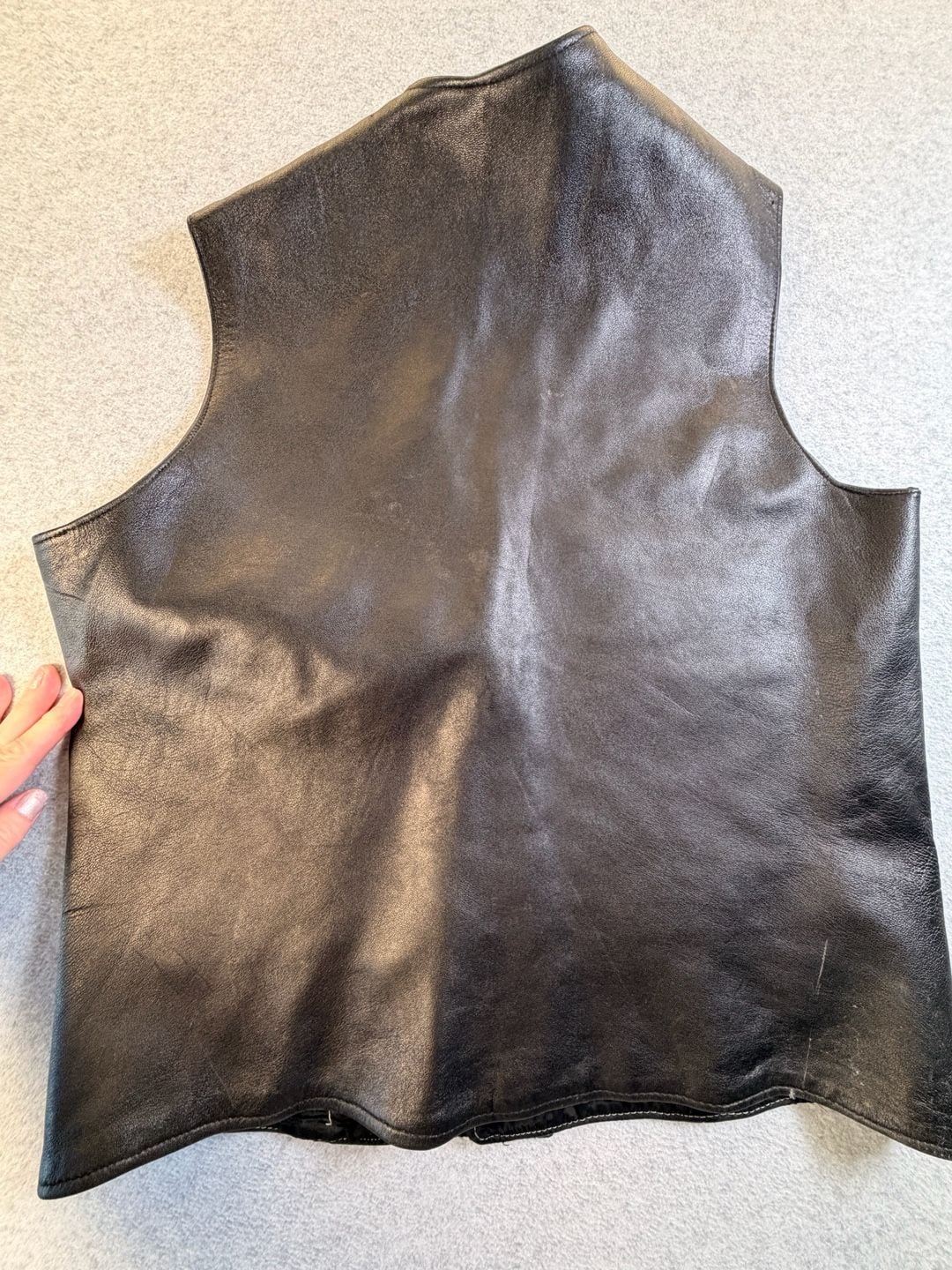 Mens Black Genuine Leather Button Vest Size L 8