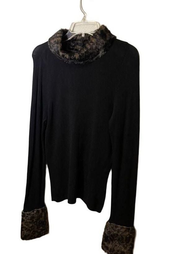 Mob Wife Retro Sweater Faux Fur Trim Y2K Tunnel Neck, Whimsygoth, Sz. S 4
