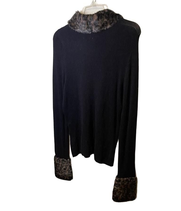Mob Wife Retro Sweater Faux Fur Trim Y2K Tunnel Neck, Whimsygoth, Sz. S 5