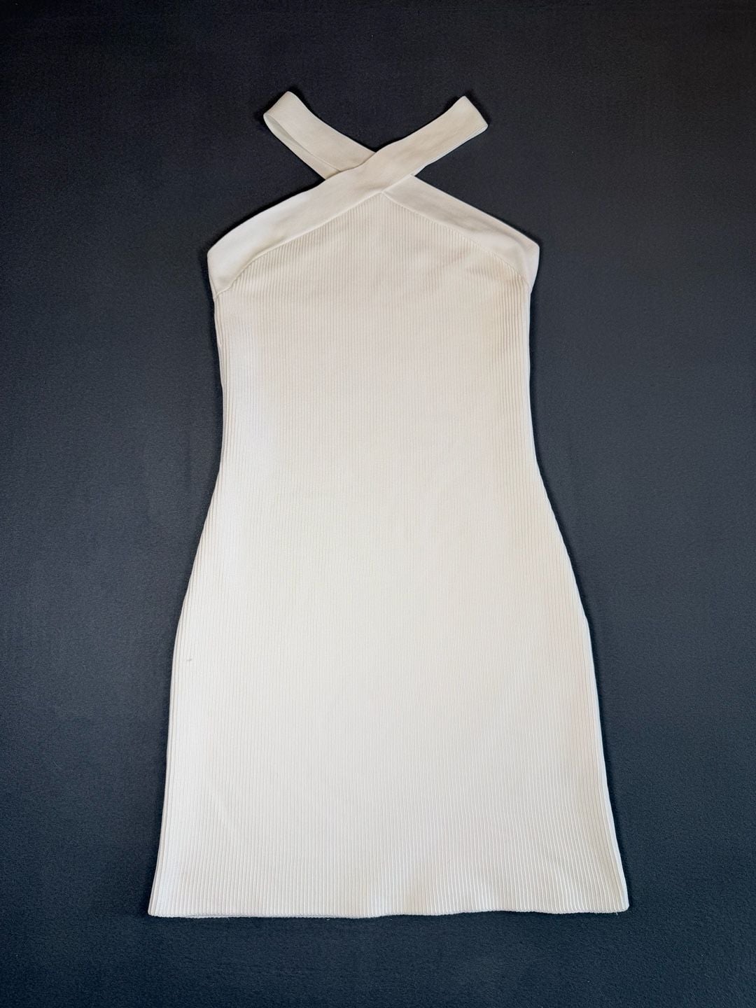 Aritzia Babaton Sculpt Knit Ivory Halter Mini Dress L Bridal Bachelorette 2