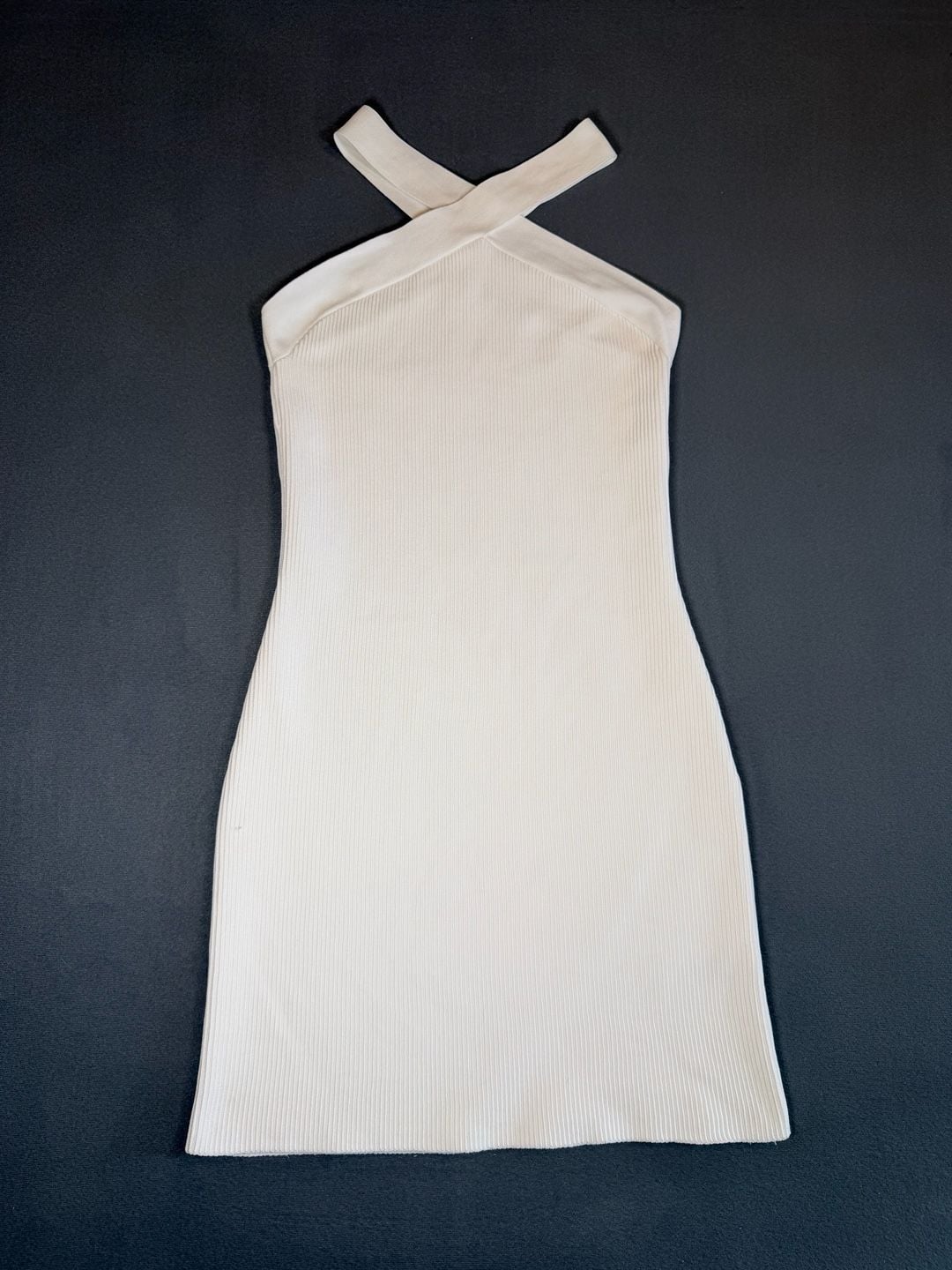 Aritzia Babaton Sculpt Knit Ivory Halter Mini Dress L Bridal Bachelorette 3