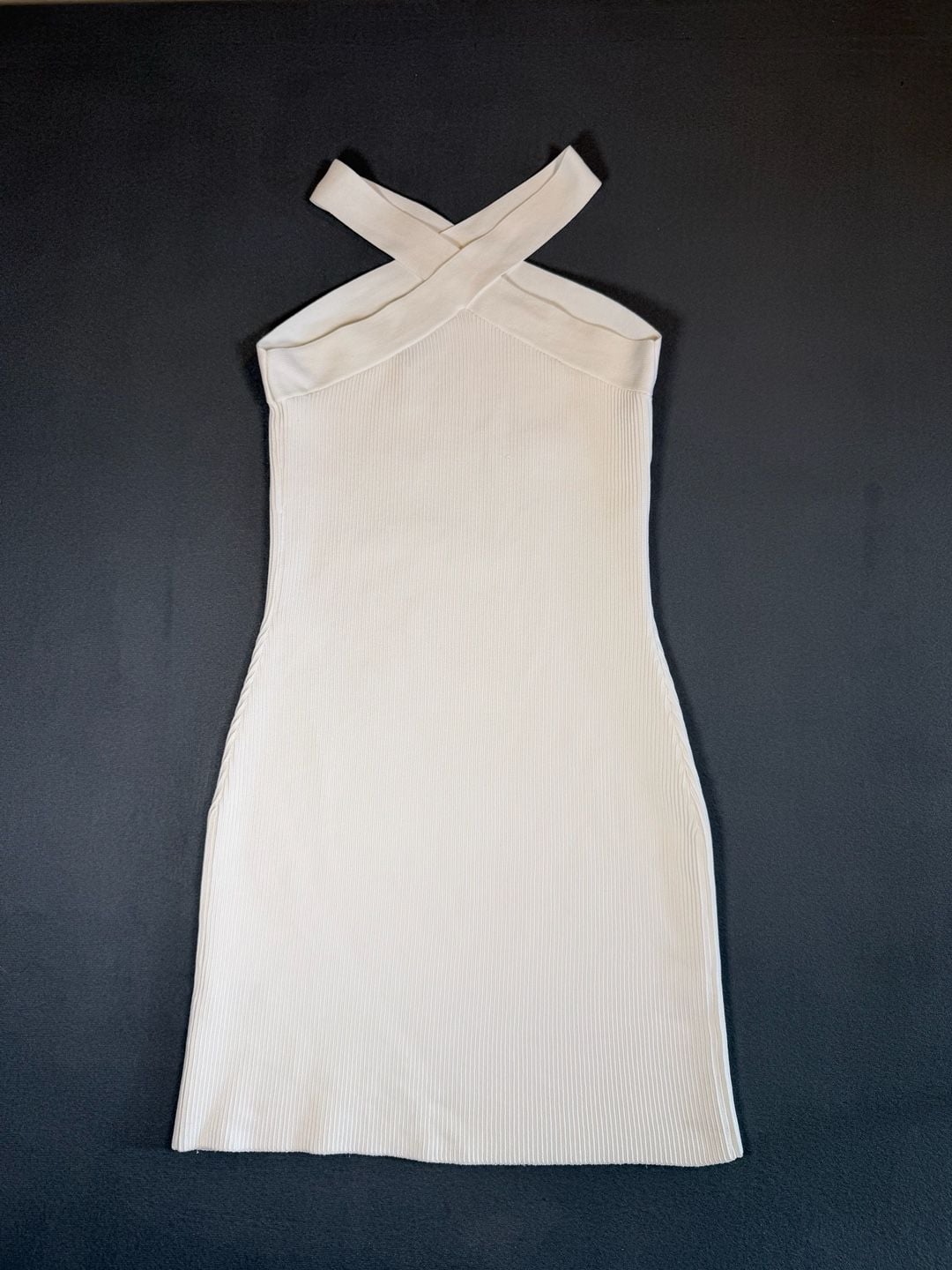 Aritzia Babaton Sculpt Knit Ivory Halter Mini Dress L Bridal Bachelorette 5
