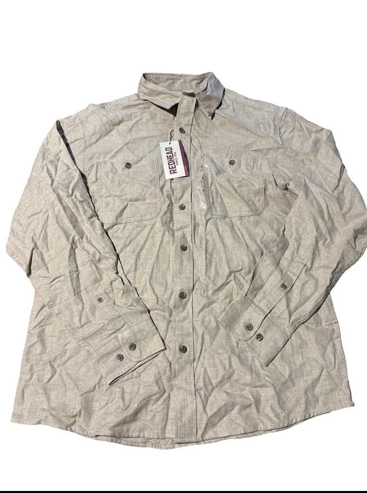 RedHead Men’s Large Tan 100% Cotton Long Sleeve Button-Up Outdoor Shirt NWT 1