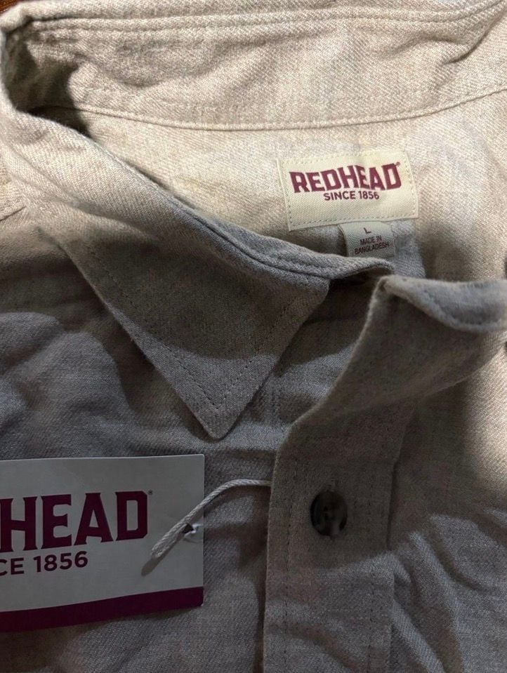 RedHead Men’s Large Tan 100% Cotton Long Sleeve Button-Up Outdoor Shirt NWT 7