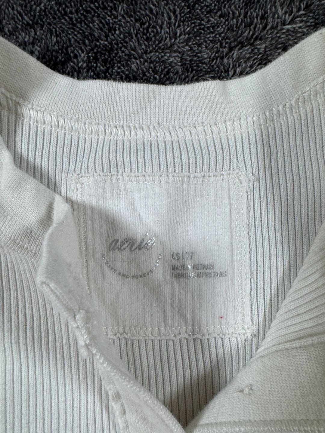 Aerie Thermal Henley Long Sleeve Top XS White Ribbed Button 3
