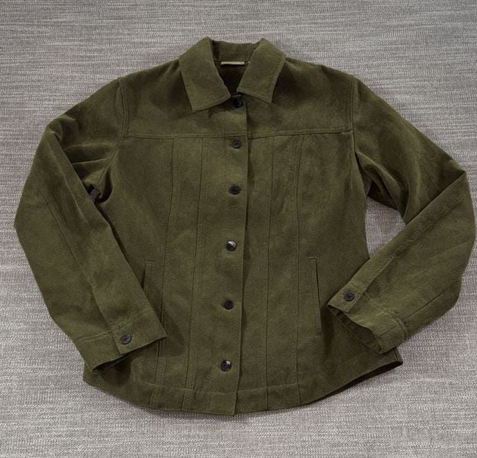 Chico's Corduroy Jacket Size 0 Green Polyester Button Down 2