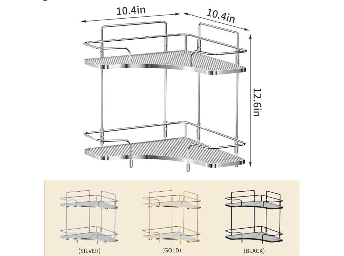 2-Tier Corner Bathroom Shelf Countertop Organizer Silver 2