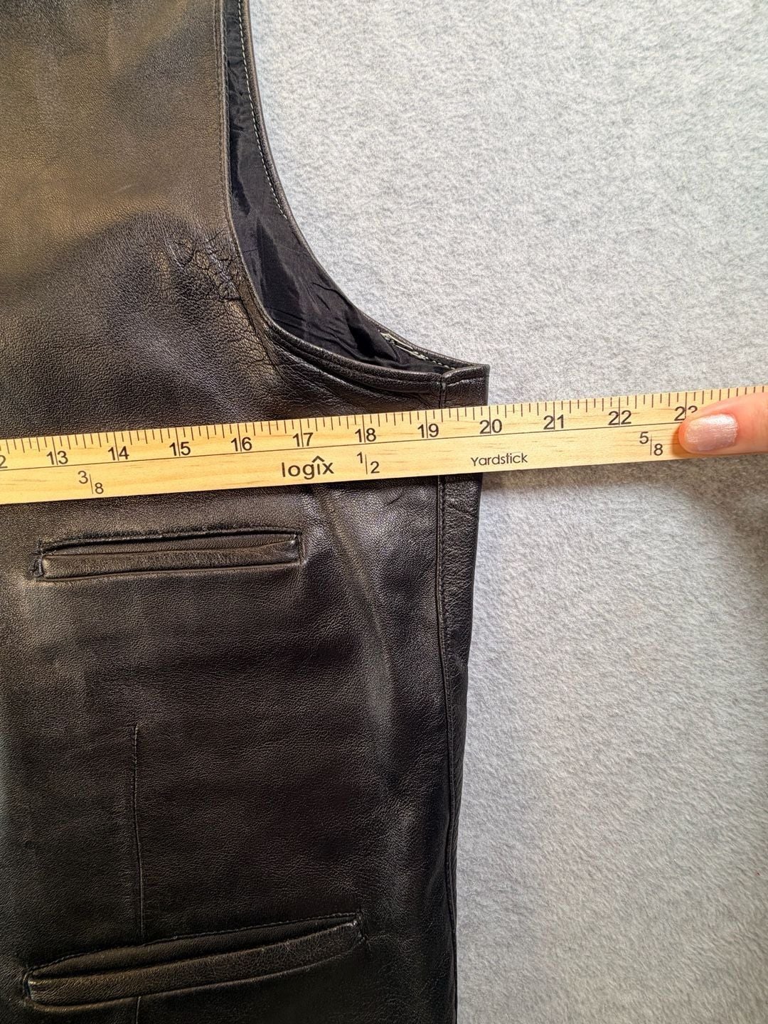 Mens Black Genuine Leather Button Vest Size L 6