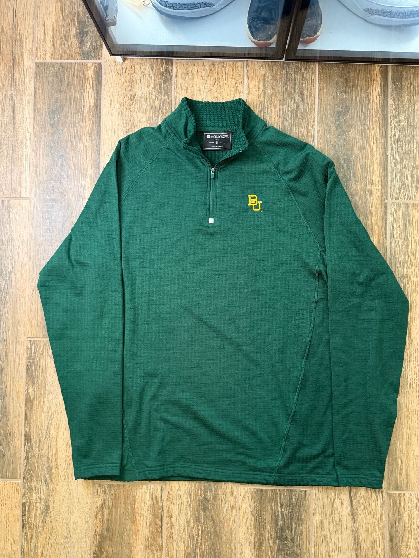 Baylor Bears University Half Zip Pullover Size L Green with pocket! 3