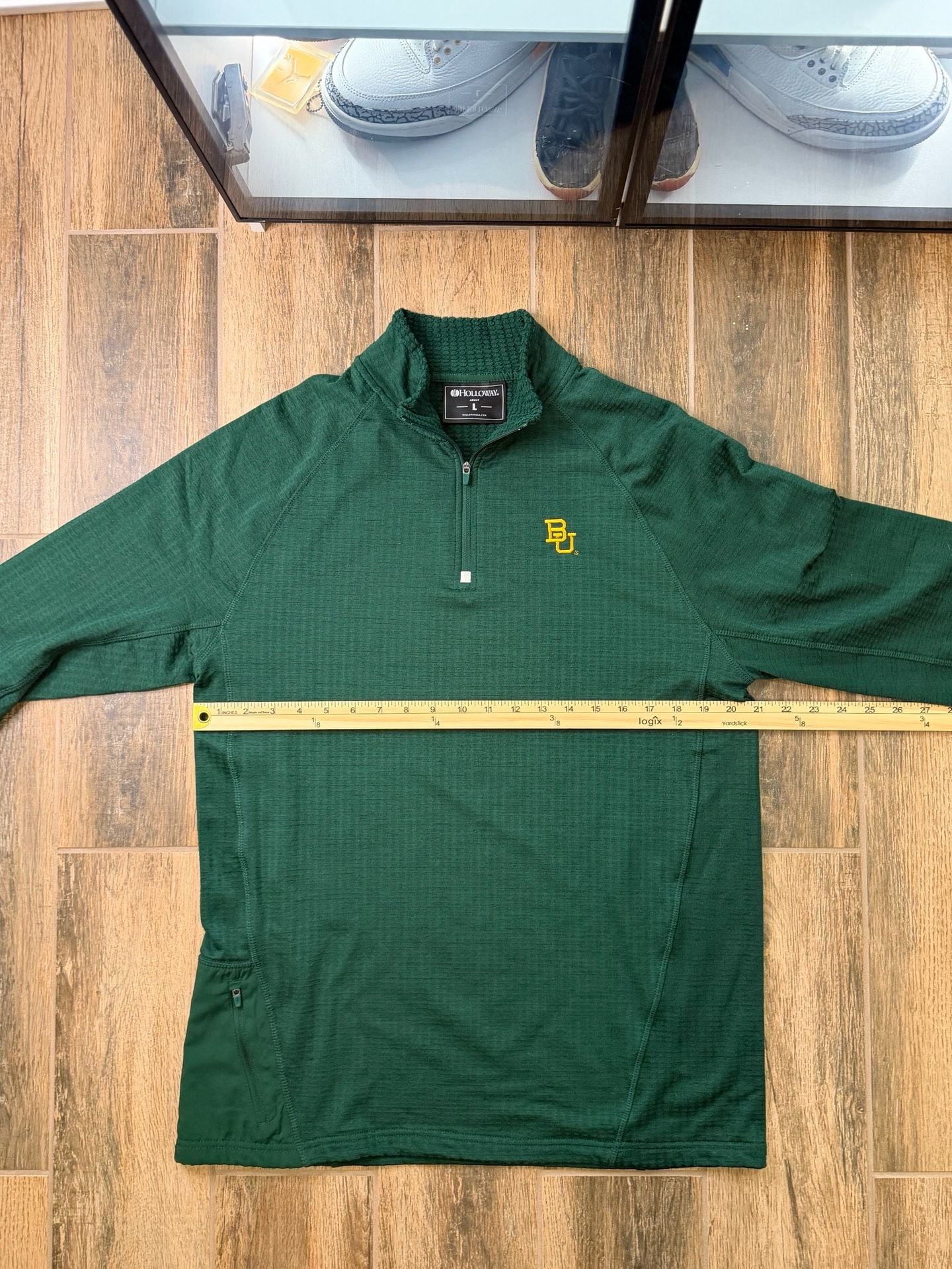 Baylor Bears University Half Zip Pullover Size L Green with pocket! 5