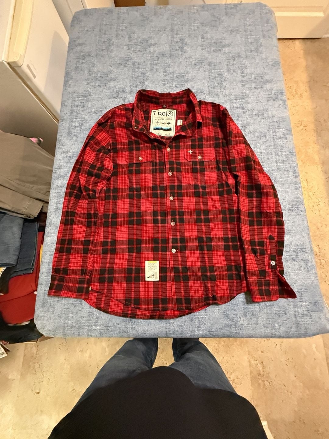 LRG Plaid Flannel Shirt Size L Red Black Long Sleeve Button Up 2