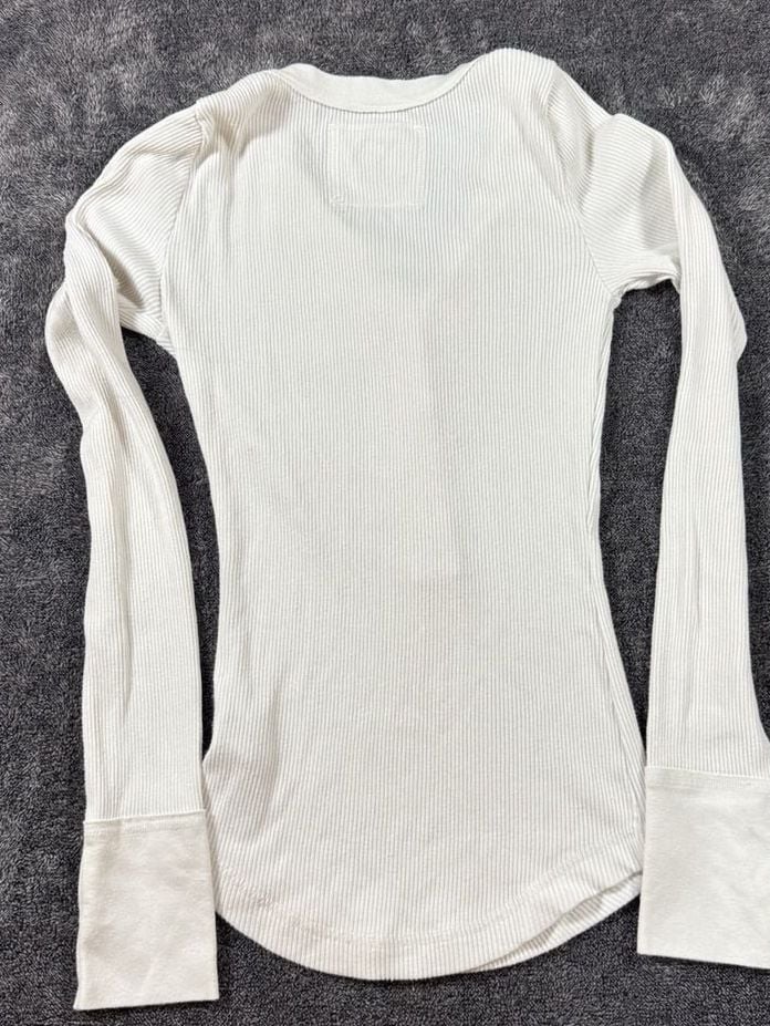 Aerie Thermal Henley Long Sleeve Top XS White Ribbed Button 7