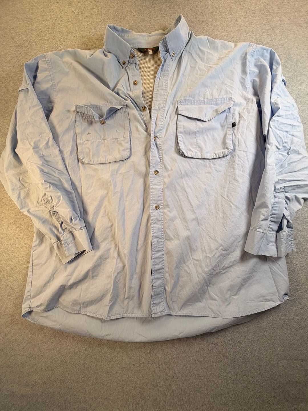 Redington Long Sleeve Fishing Shirt Size XL Light Blue Button Down Vented 3