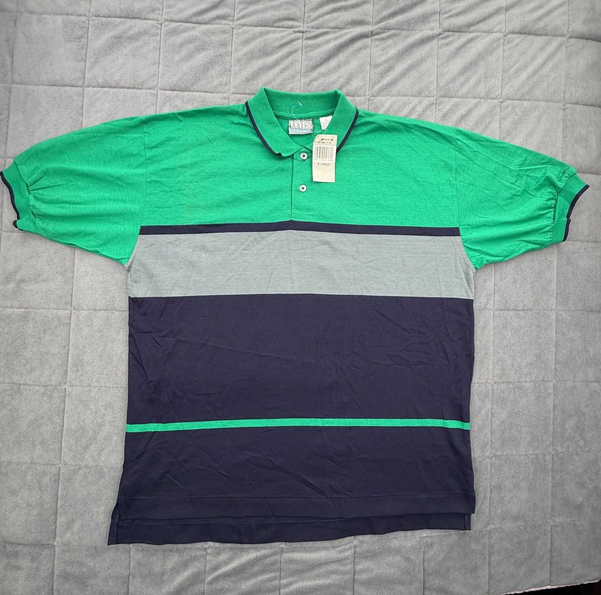 Levi's Striped Polo Shirt Size XL Green Blue Vintage NWT 3