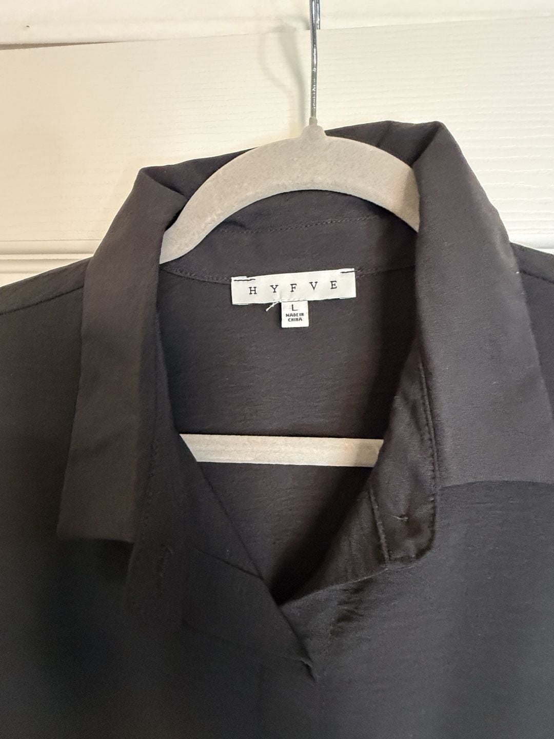 HYFVE Puff Sleeve Blouse Size L Black Collared Button Down Top 3