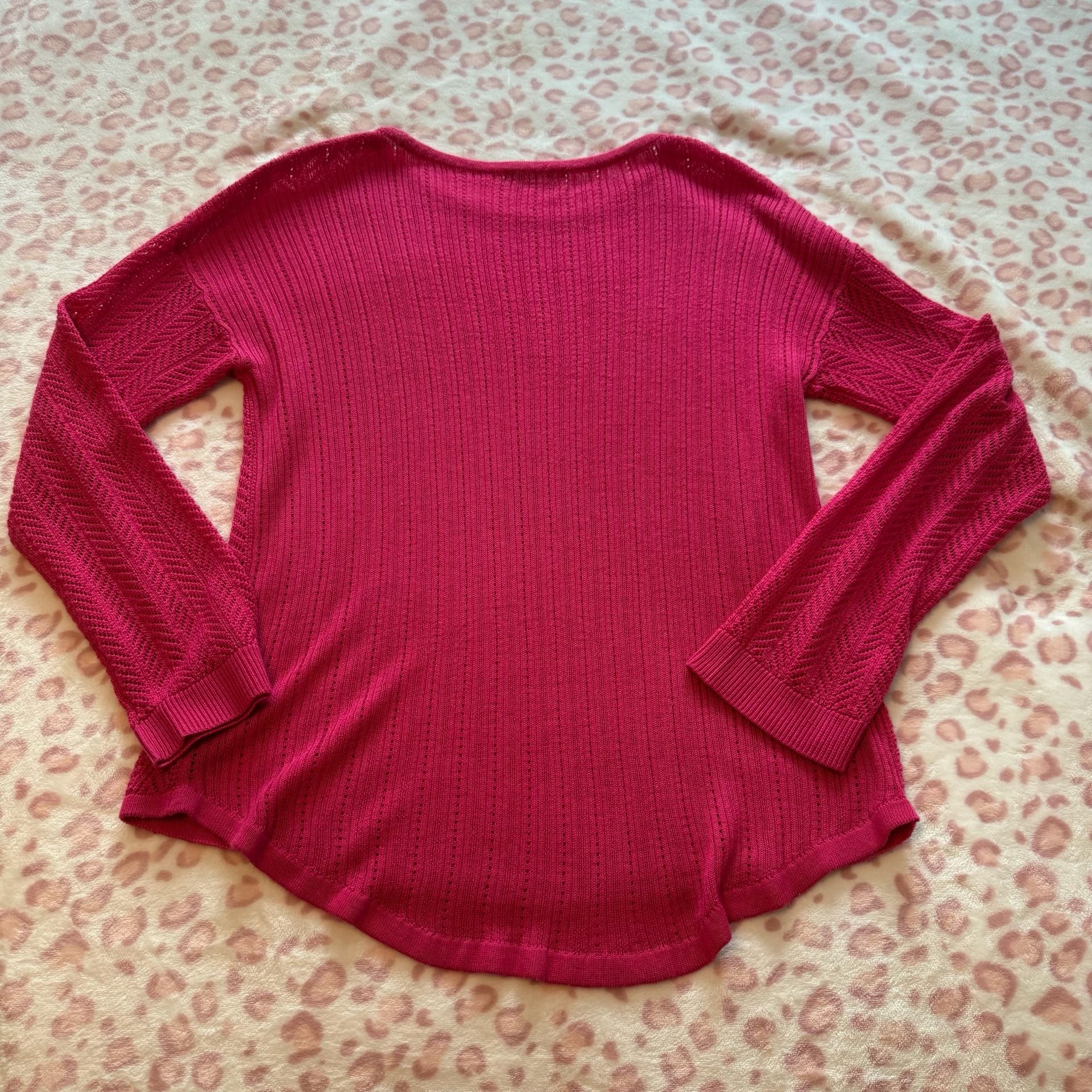 Retro-ology Open Knit Sweater Size L Pink Long Sleeve 8