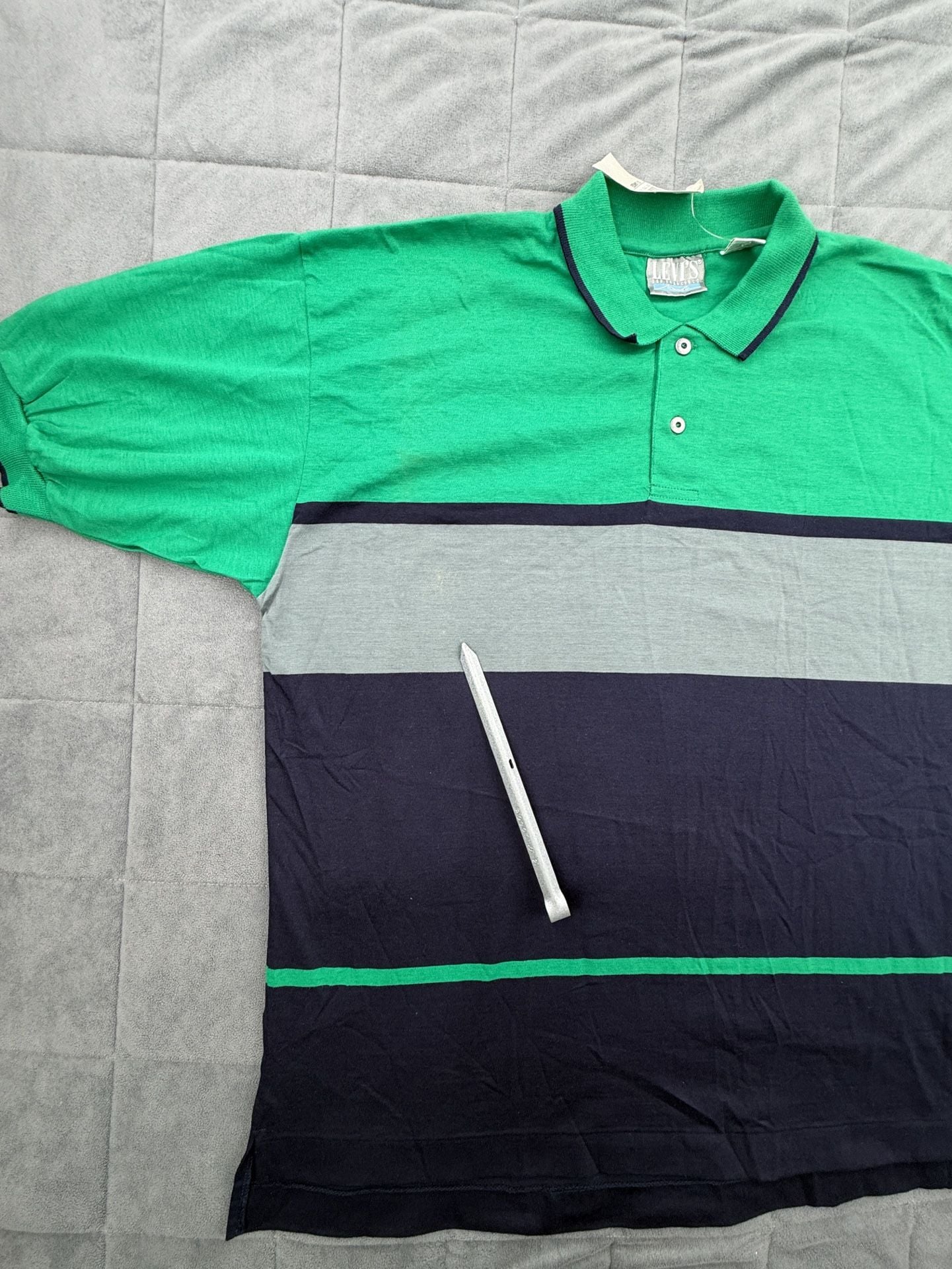 Levi's Striped Polo Shirt Size XL Green Blue Vintage NWT 9