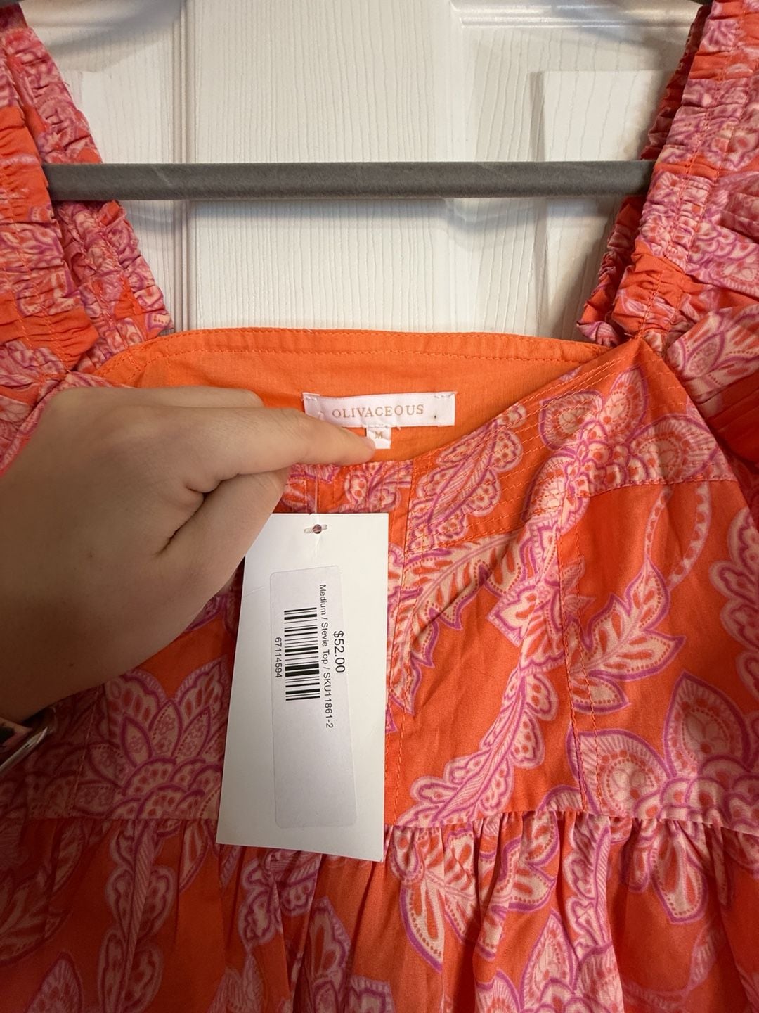 Olivaceous Stevie Top Size M Orange Pink Floral Ruffle Sleeve Square Neck 3