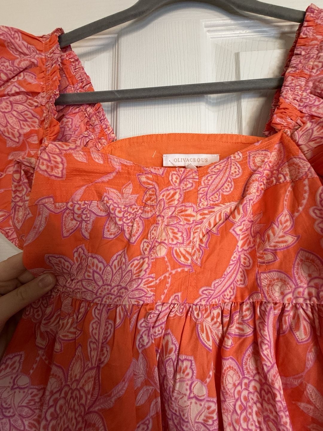 Olivaceous Stevie Top Size M Orange Pink Floral Ruffle Sleeve Square Neck 4
