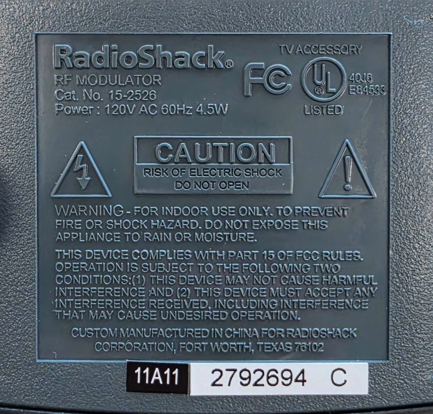 Radioshack 15-2526 RF Modulator Converter Box 526 3