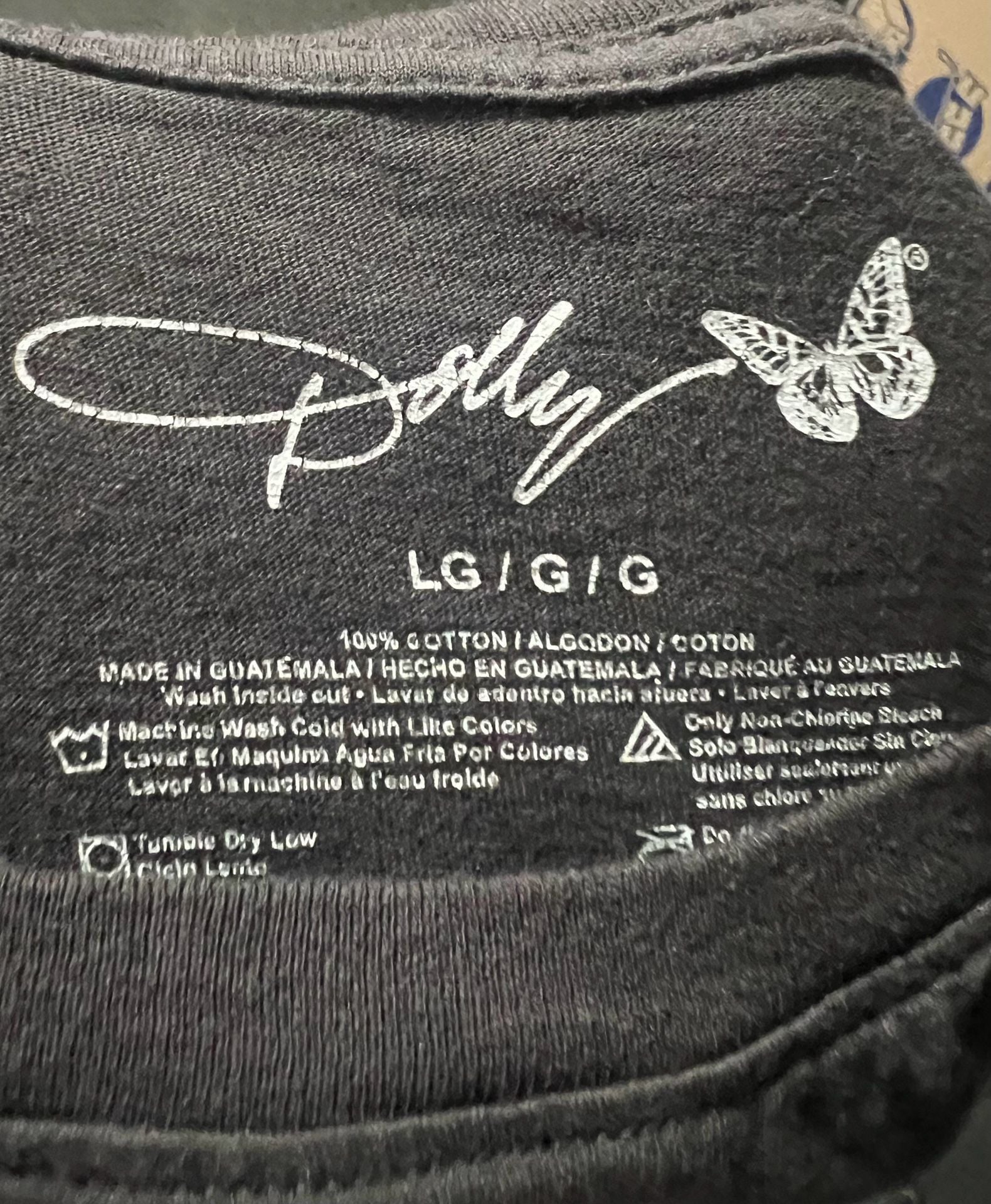Dolly Parton Graphic T-Shirt Size Large Black Floral Butterfly 3