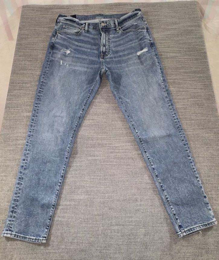 Abercrombie & Fitch Slim Taper Jeans 34x32 Stretch Light Wash Distressed 3
