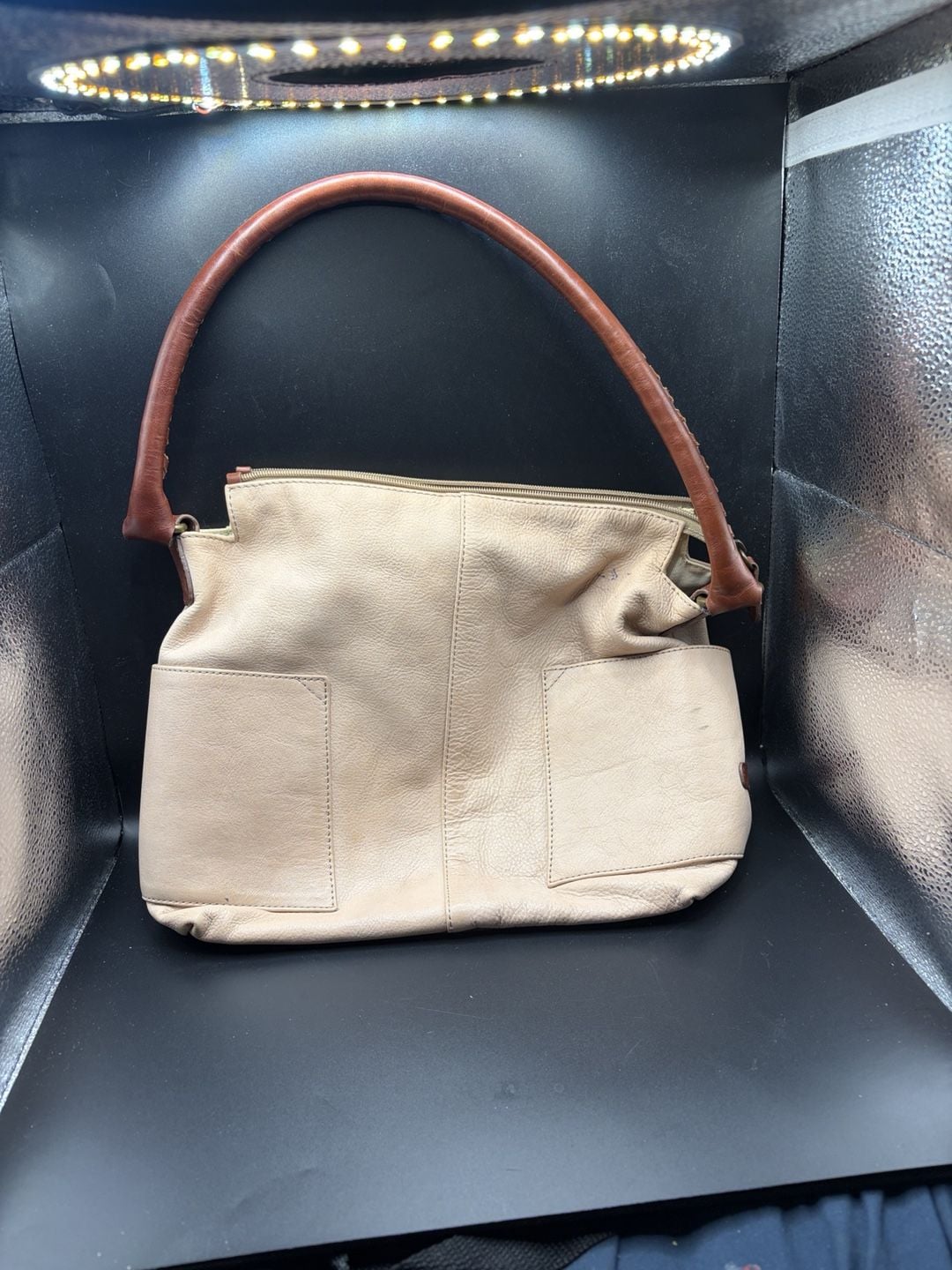 “As Is” Sundance Leather Simplicity Hobo Shoulder Bag Tan Brown 2