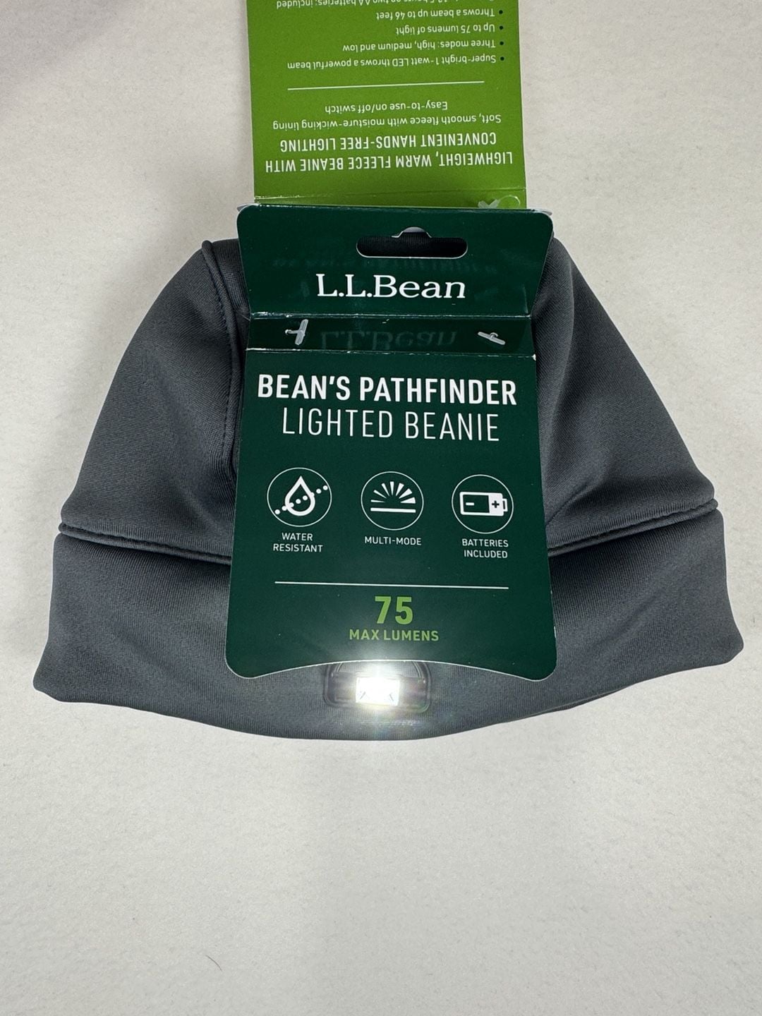L.L. Bean LED Pathfinder Beanie OSFA Grey Fleece Lighted Hat 4