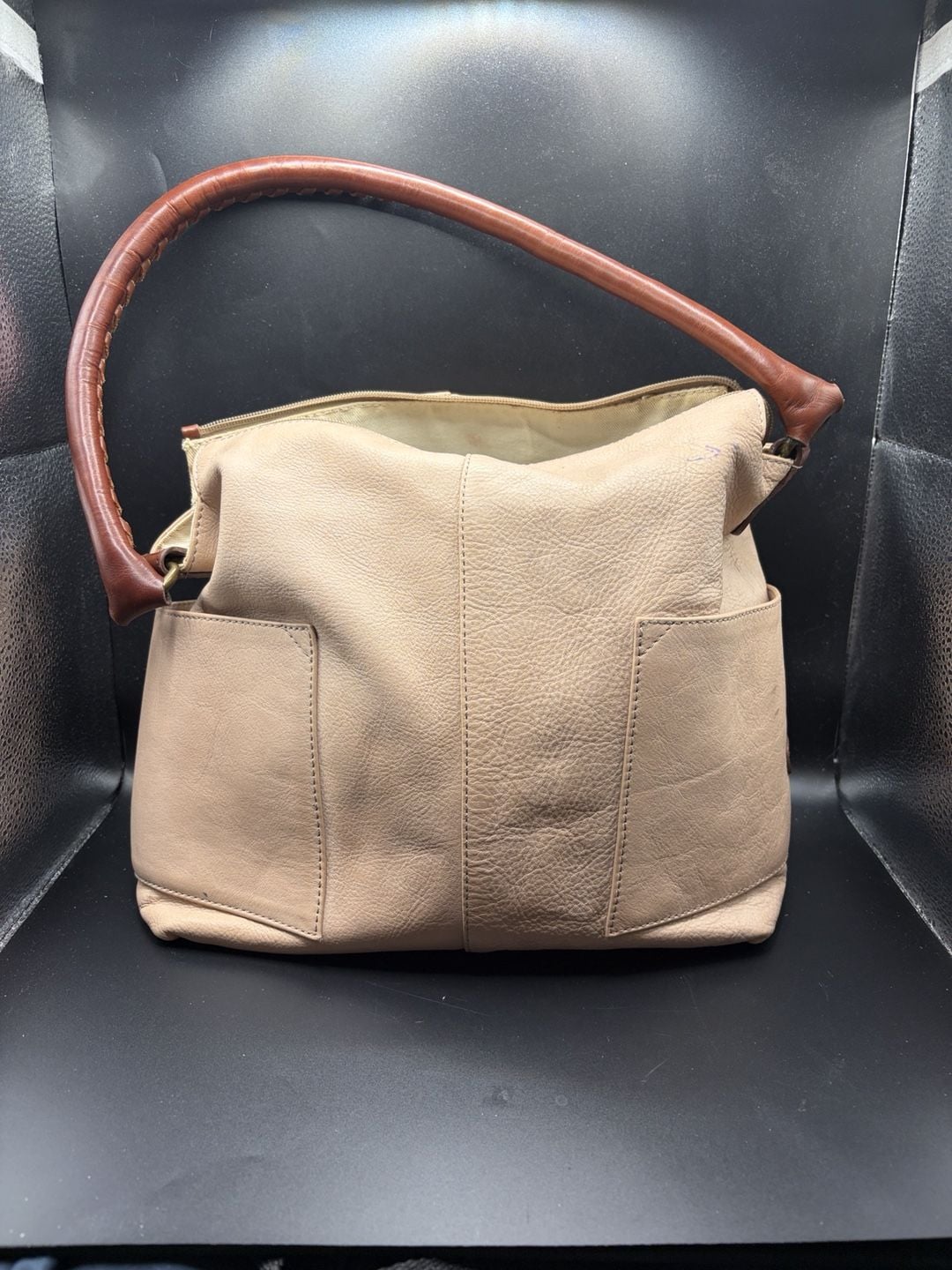 “As Is” Sundance Leather Simplicity Hobo Shoulder Bag Tan Brown 3