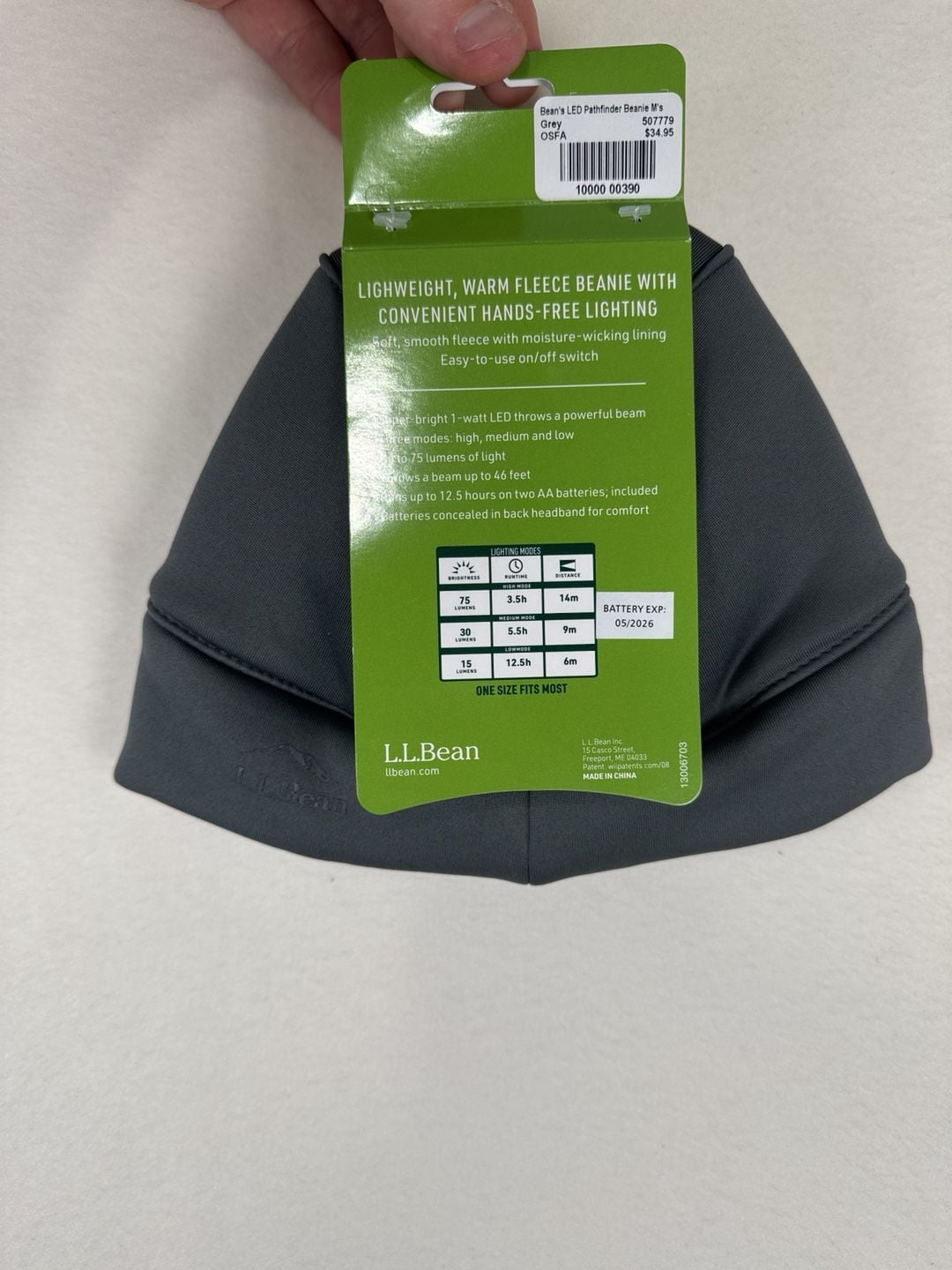 L.L. Bean LED Pathfinder Beanie OSFA Grey Fleece Lighted Hat 5