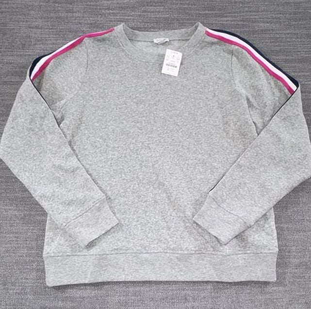 J.Crew Striped Sleeve Sweatshirt Size S Gray Heather Pullover 2