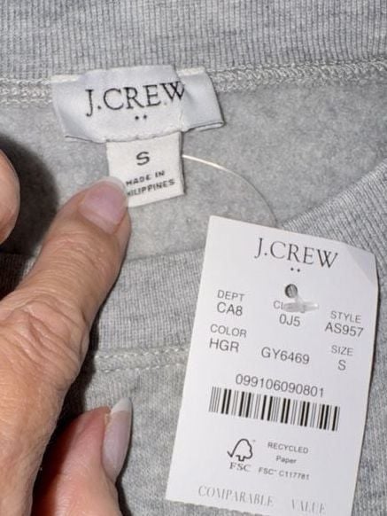 J.Crew Striped Sleeve Sweatshirt Size S Gray Heather Pullover 3