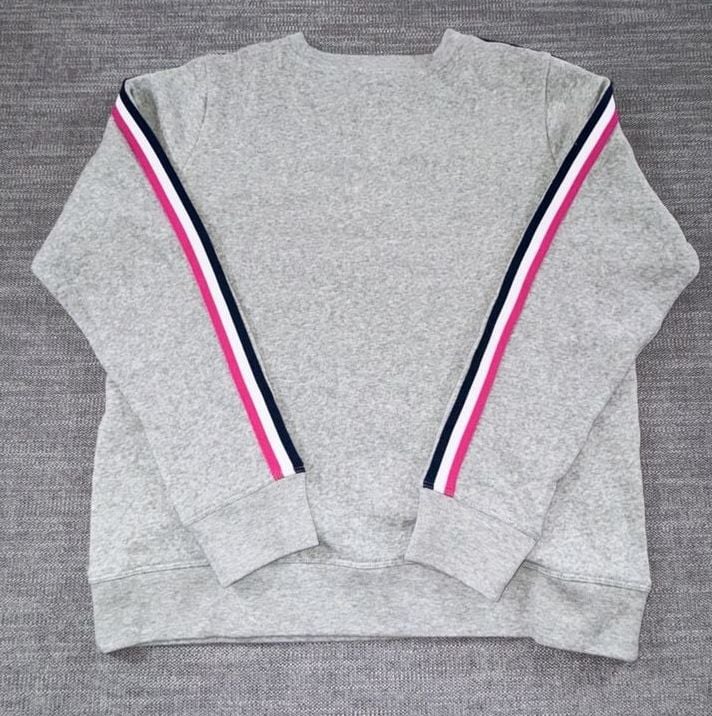 J.Crew Striped Sleeve Sweatshirt Size S Gray Heather Pullover 5