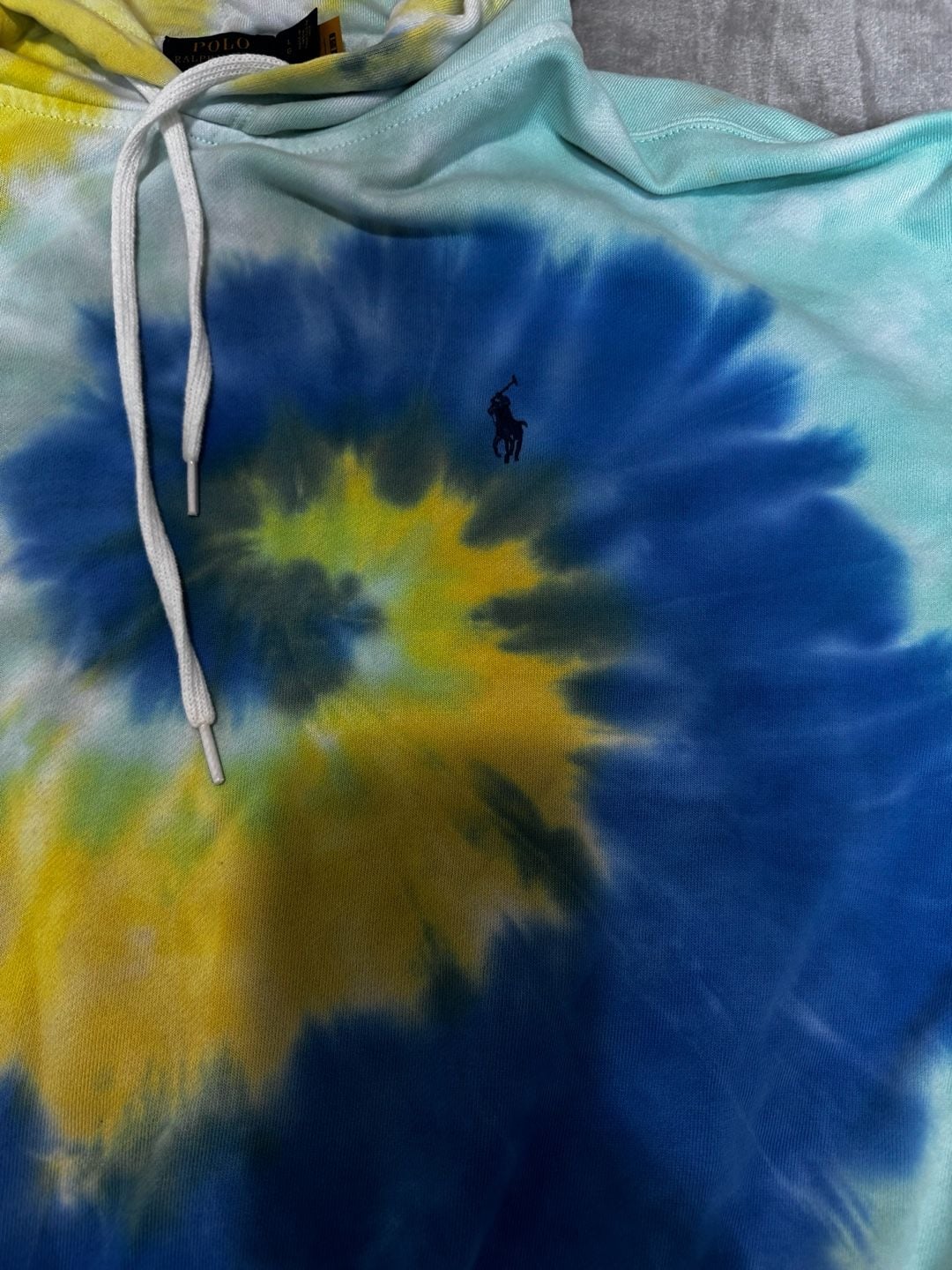 Women’s Polo Ralph Lauren Hoodie Size L Spiral Tie Dye Blue Yellow  12