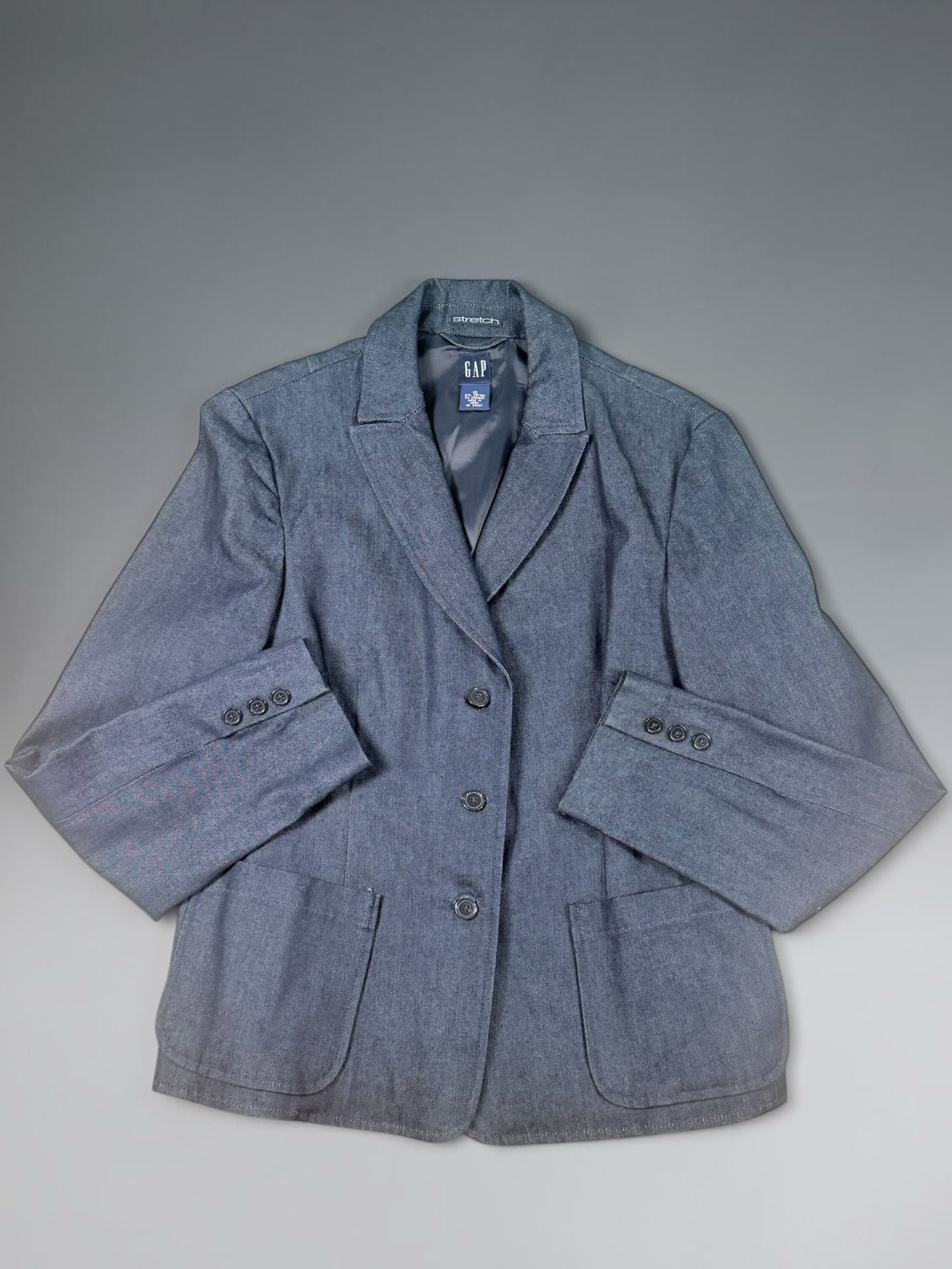 Women’s Gap Denim Blazer Size 12 Blue Cotton Stretch Casual Suit Jacket 3